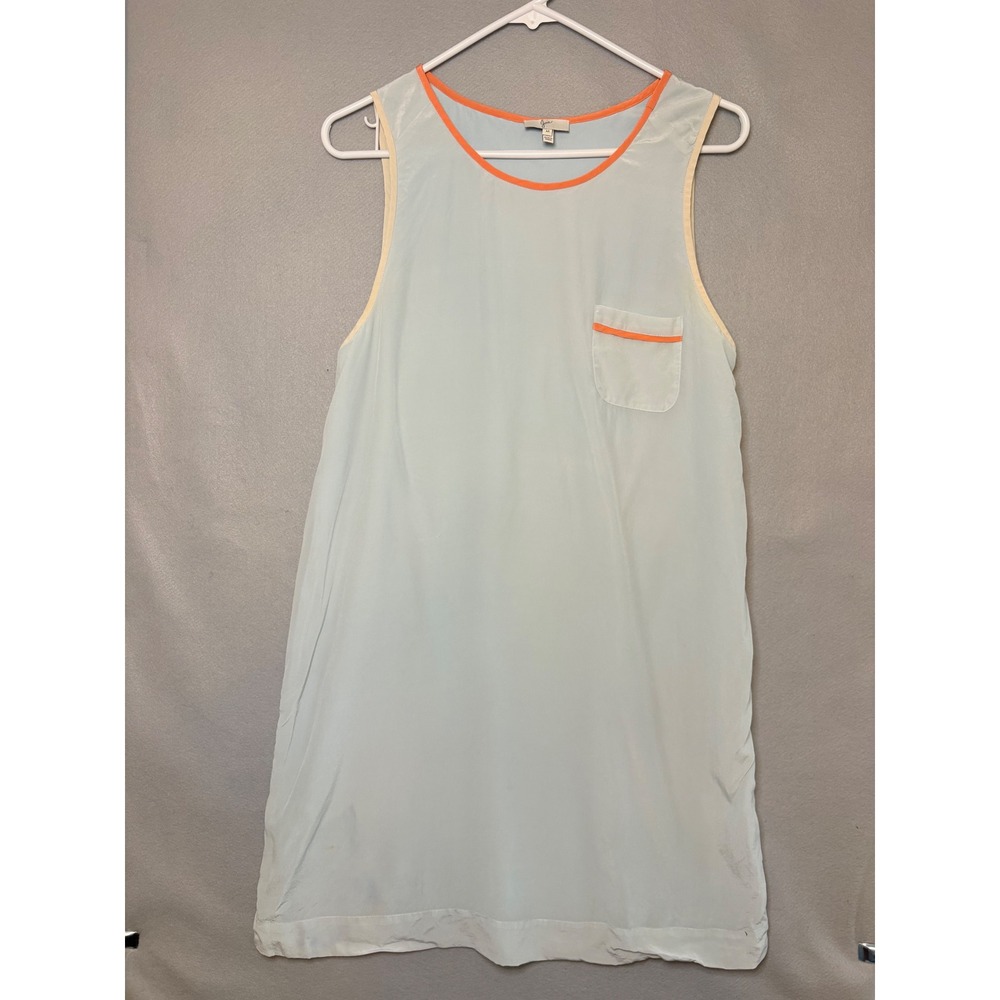 Joie Silk Shift Dress Light Blue Orange Trim Colorblock Sleeveless Womens M
